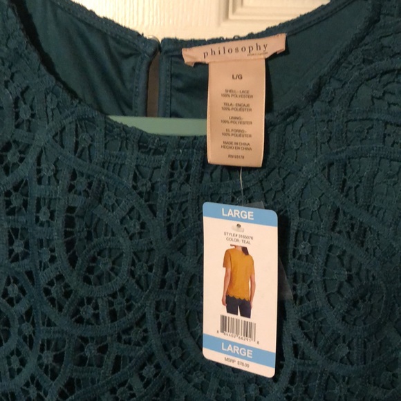 Philosophy NWT L Teal Green Lace Top blouse - Picture 2 of 4